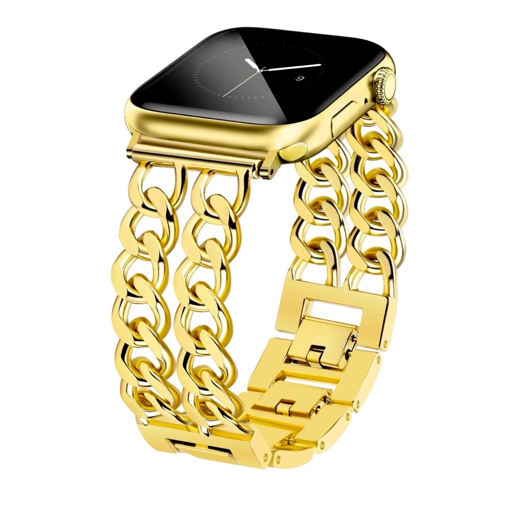 Apple watch strap 42mm 44mm 45mm cuban yellow gold stainless PVD plated iwatch